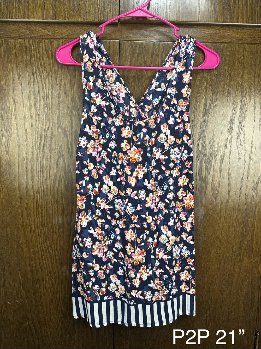 Vera Bradley Navy Floral Tank Top with Pink, Orange & White Accents